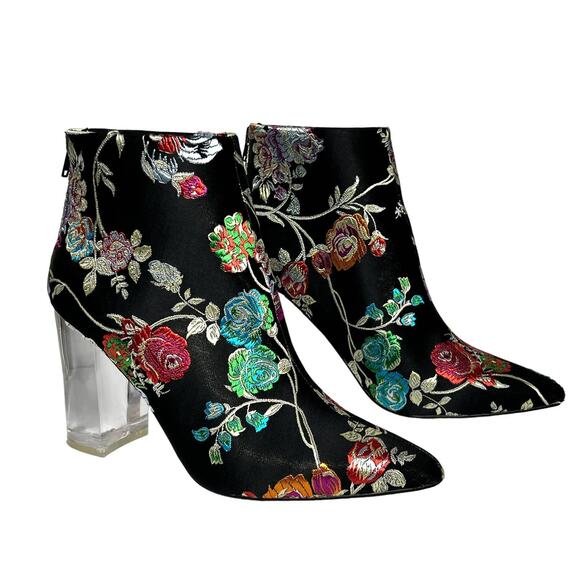 Privileged Audra Black Floral Ankle Bootie Heels Shoe Size 10 - Picture 1 of 10
